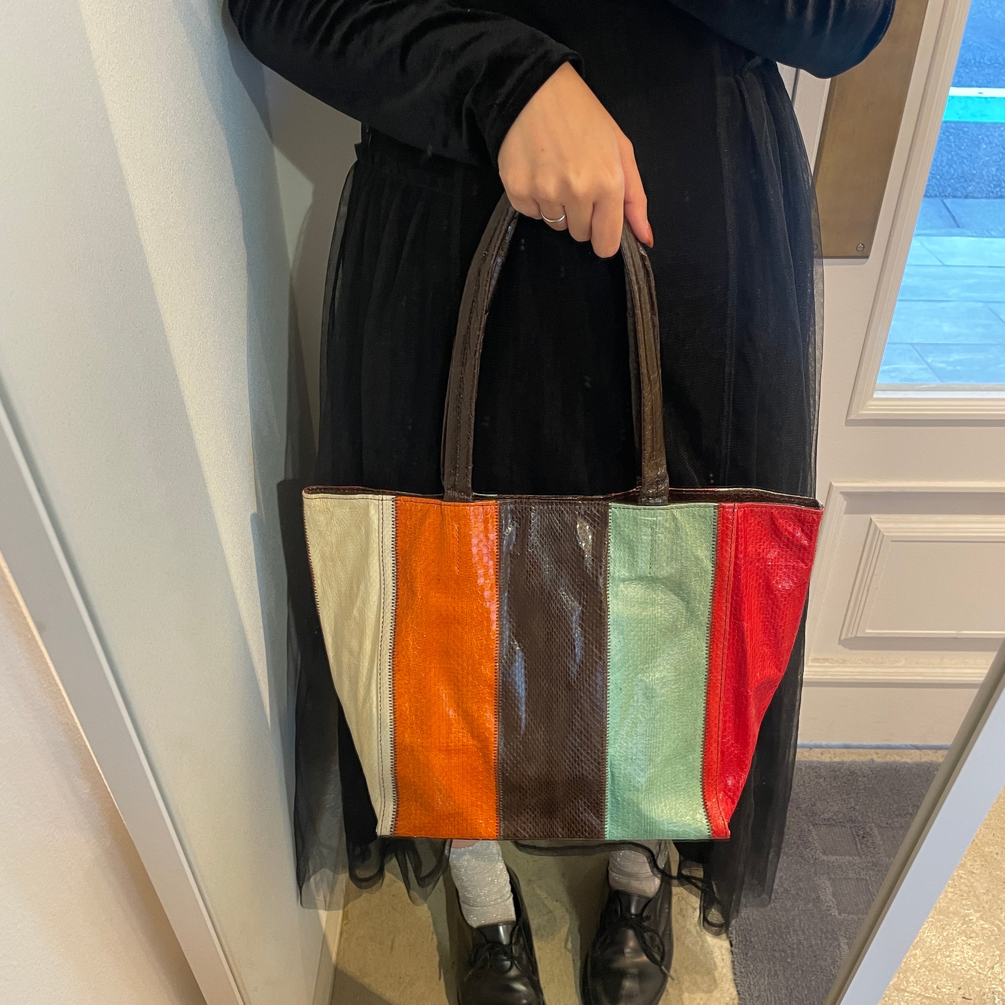 スネークレザーパッチワークトートバッグ – pliable tokyo